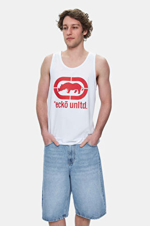 WILBER Beyaz Sıfır Kol Baskılı Loose Fit Erkek Tshirt