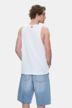 WILBER Beyaz Sıfır Kol Baskılı Loose Fit Erkek Tshirt