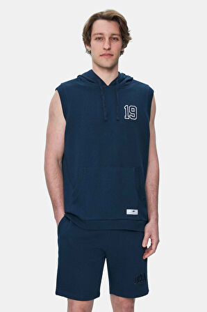 HEWITT Lacivert Nakışlı Sıfır Kol Sweatshırt  Oversize  Erkek Sweatshirt