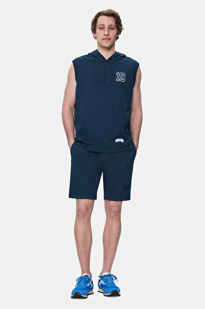 HEWITT Lacivert Nakışlı Sıfır Kol Sweatshırt  Oversize  Erkek Sweatshirt