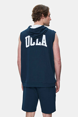 HEWITT Lacivert Nakışlı Sıfır Kol Sweatshırt  Oversize  Erkek Sweatshirt