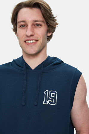 HEWITT Lacivert Nakışlı Sıfır Kol Sweatshırt  Oversize  Erkek Sweatshirt