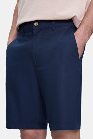 PALISADES Lacivert Keten Düz Standard Fit Erkek Şort