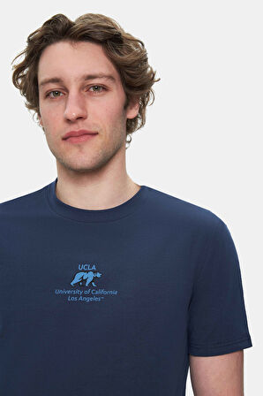 FABIO Lacivert Bisiklet Yaka Baskılı Standard Fit Erkek Tshirt