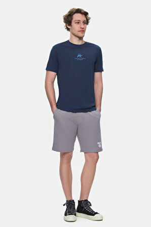 FABIO Lacivert Bisiklet Yaka Baskılı Standard Fit Erkek Tshirt