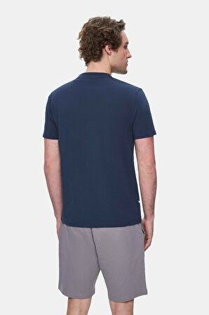 FABIO Lacivert Bisiklet Yaka Baskılı Standard Fit Erkek Tshirt