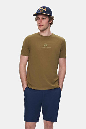 FABIO Koyu Yeşil Bisiklet Yaka Baskılı Standard Fit Erkek Tshirt