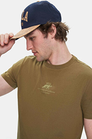 FABIO Koyu Yeşil Bisiklet Yaka Baskılı Standard Fit Erkek Tshirt