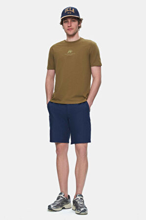 FABIO Koyu Yeşil Bisiklet Yaka Baskılı Standard Fit Erkek Tshirt