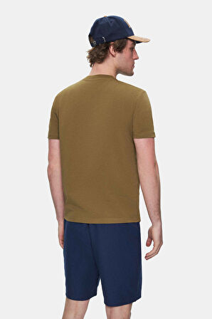 FABIO Koyu Yeşil Bisiklet Yaka Baskılı Standard Fit Erkek Tshirt