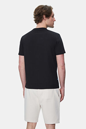 FABIO Siyah Bisiklet Yaka Baskılı Standard Fit Erkek Tshirt