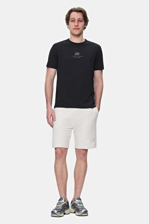 FABIO Siyah Bisiklet Yaka Baskılı Standard Fit Erkek Tshirt