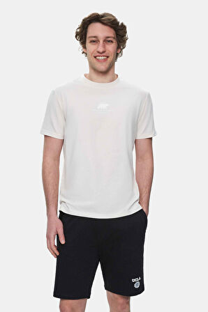 FABIO Kemik Rengi Bisiklet Yaka Baskılı Standard Fit Erkek Tshirt