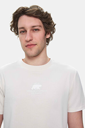 FABIO Kemik Rengi Bisiklet Yaka Baskılı Standard Fit Erkek Tshirt