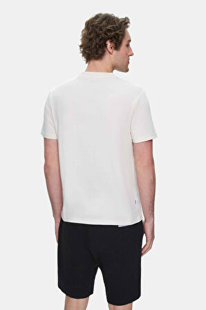 FABIO Kemik Rengi Bisiklet Yaka Baskılı Standard Fit Erkek Tshirt