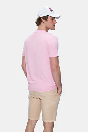 FABIO Açık Pembe Bisiklet Yaka Baskılı Standard Fit Erkek Tshirt