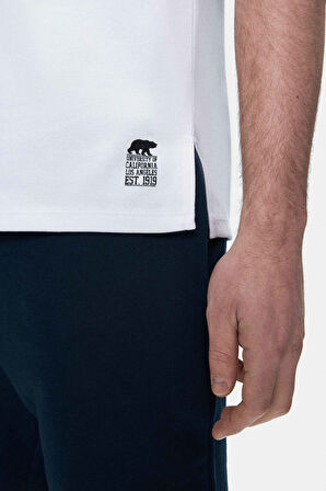 BODHI Beyaz Bisiklet Yaka Sıfır Kol Baskılı Oversize Erkek Tshirt