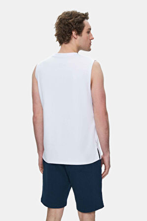 BODHI Beyaz Bisiklet Yaka Sıfır Kol Baskılı Oversize Erkek Tshirt