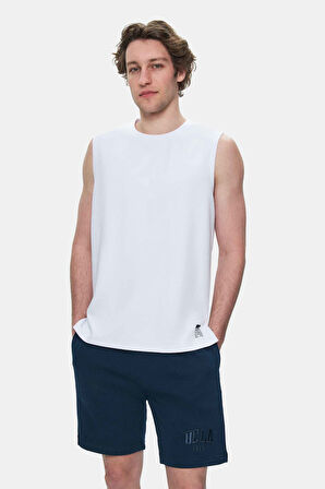 BODHI Beyaz Bisiklet Yaka Sıfır Kol Baskılı Oversize Erkek Tshirt
