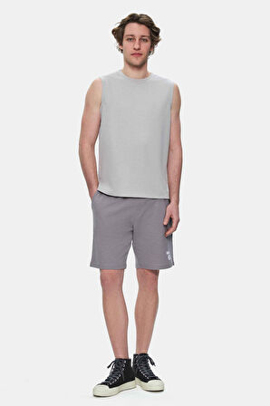 BODHI Açık Gri Bisiklet Yaka Sıfır Kol Baskılı Oversize Erkek Tshirt