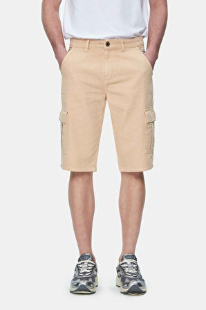 BLEWIN Camel Kargo Cepli Gabardin Nakışlı Standard Fit Erkek Şort