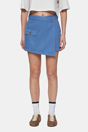 LINDA Mavi Yıkamalı Denim Şort Etek Dokuma Etiket Standard Fit Kadın Şort