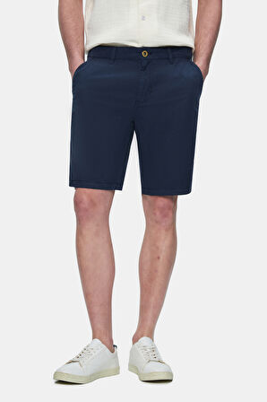 VALOR Lacivert Gabardin Nakışlı Standard Fit Erkek Şort