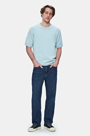 FARED Gök Mavi Bisiklet Yaka Triko Nakışlı Standard Fit Erkek Tshirt