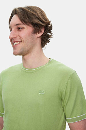 FARED Duman Yeşili Bisiklet Yaka Triko Nakışlı Standard Fit Erkek Tshirt