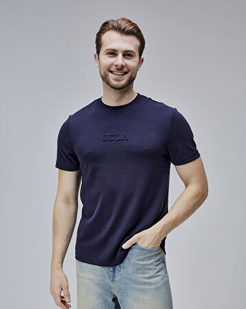 CANARY Lacivert Bisiklet Yaka Gofre Baskılı Standard Fit Erkek Tshirt