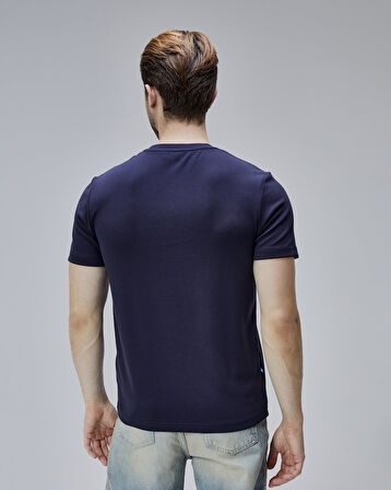 CANARY Lacivert Bisiklet Yaka Gofre Baskılı Standard Fit Erkek Tshirt