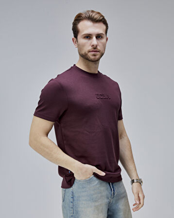 CANARY Bordo Bisiklet Yaka Gofre Baskılı Standard Fit Erkek Tshirt