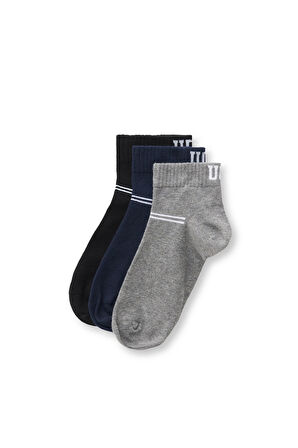 Ucla BRENNUS 3'lü Siyah Lacivert Gri Uzun jakarlı Standard Fit Unisex Çorap