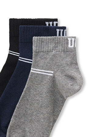Ucla BRENNUS 3'lü Siyah Lacivert Gri Uzun jakarlı Standard Fit Unisex Çorap