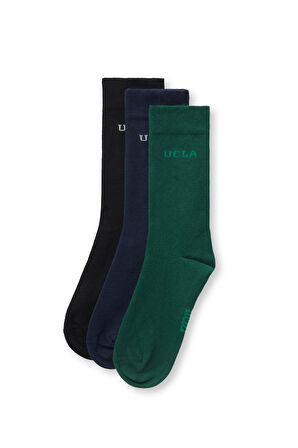 SILVIUS 3'LÜ Siyah Lacivert Yeşil Uzun jakarlı Standard Fit Unisex Çorap