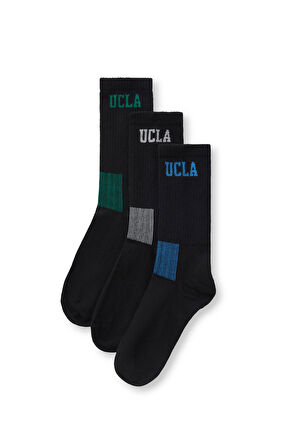 Ucla LUKE 3'lü Siyah ve Karışık Uzun jakarlı Standard Fit Unisex Çorap