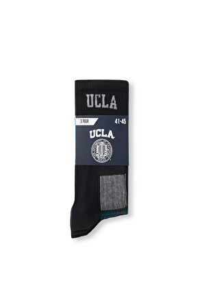 Ucla LUKE 3'lü Siyah ve Karışık Uzun jakarlı Standard Fit Unisex Çorap