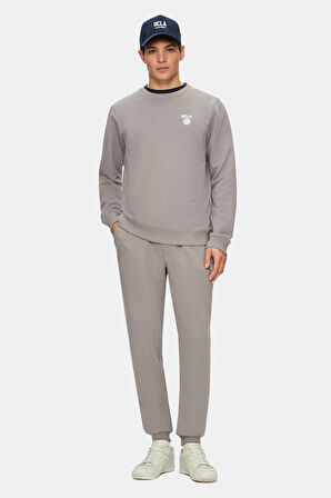 LUSKIN Koyu Gri Daralan Kesim Paçası Lastikli Baskılı Standard Fit Erkek Eşofman Alt