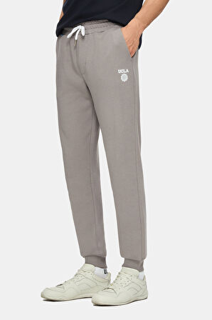 LUSKIN Koyu Gri Daralan Kesim Paçası Lastikli Baskılı Standard Fit Erkek Eşofman Alt