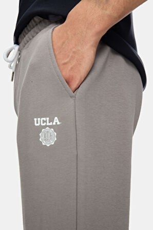 LUSKIN Koyu Gri Daralan Kesim Paçası Lastikli Baskılı Standard Fit Erkek Eşofman Alt