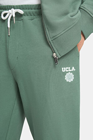 LUSKIN Adaçayı Yeşili Daralan Kesim Paçası Lastikli Baskılı Standard Fit Erkek Eşofman Alt