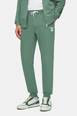 LUSKIN Adaçayı Yeşili Daralan Kesim Paçası Lastikli Baskılı Standard Fit Erkek Eşofman Alt