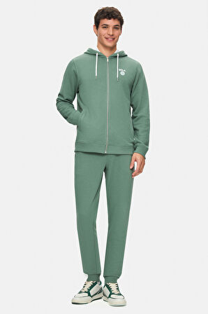 HILGARD Adaçayı Yeşili Kapüşonlu Ve Fermuarlı Baskılı Standard Fit Erkek Sweatshirt