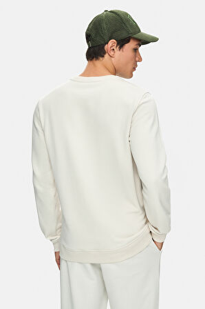 MATTY Kemik Rengi Bisiklet Yaka Ekose Nakışlı Loose Fit Erkek Sweatshirt