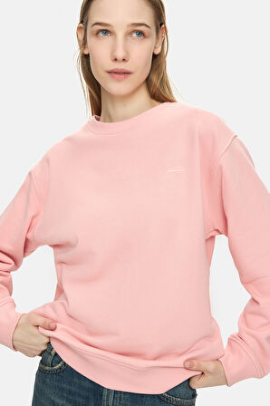 SUNNIVA Pembe Bisiklet Yaka Nakışlı Loose Fit Kadın Sweatshirt