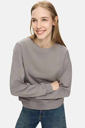 SUNNIVA Koyu Gri Bisiklet Yaka Nakışlı Loose Fit Kadın Sweatshirt