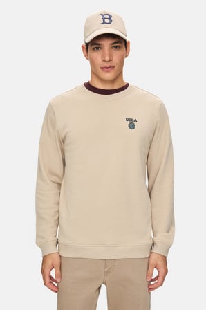 VALLEY Koyu Bej Bisiklet Yaka Baskılı Standard Fit Erkek Sweatshirt