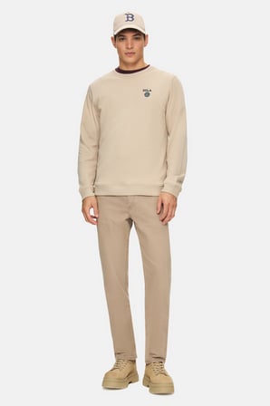 VALLEY Koyu Bej Bisiklet Yaka Baskılı Standard Fit Erkek Sweatshirt