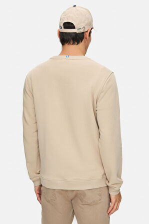 VALLEY Koyu Bej Bisiklet Yaka Baskılı Standard Fit Erkek Sweatshirt