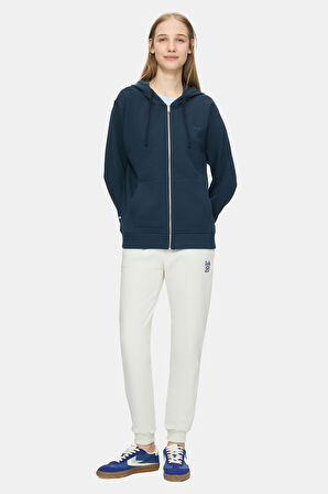 VIVIANA Lacivert Kapüşonlu Baskılı Fermuarlı Standard Fit Kadın Sweatshirt